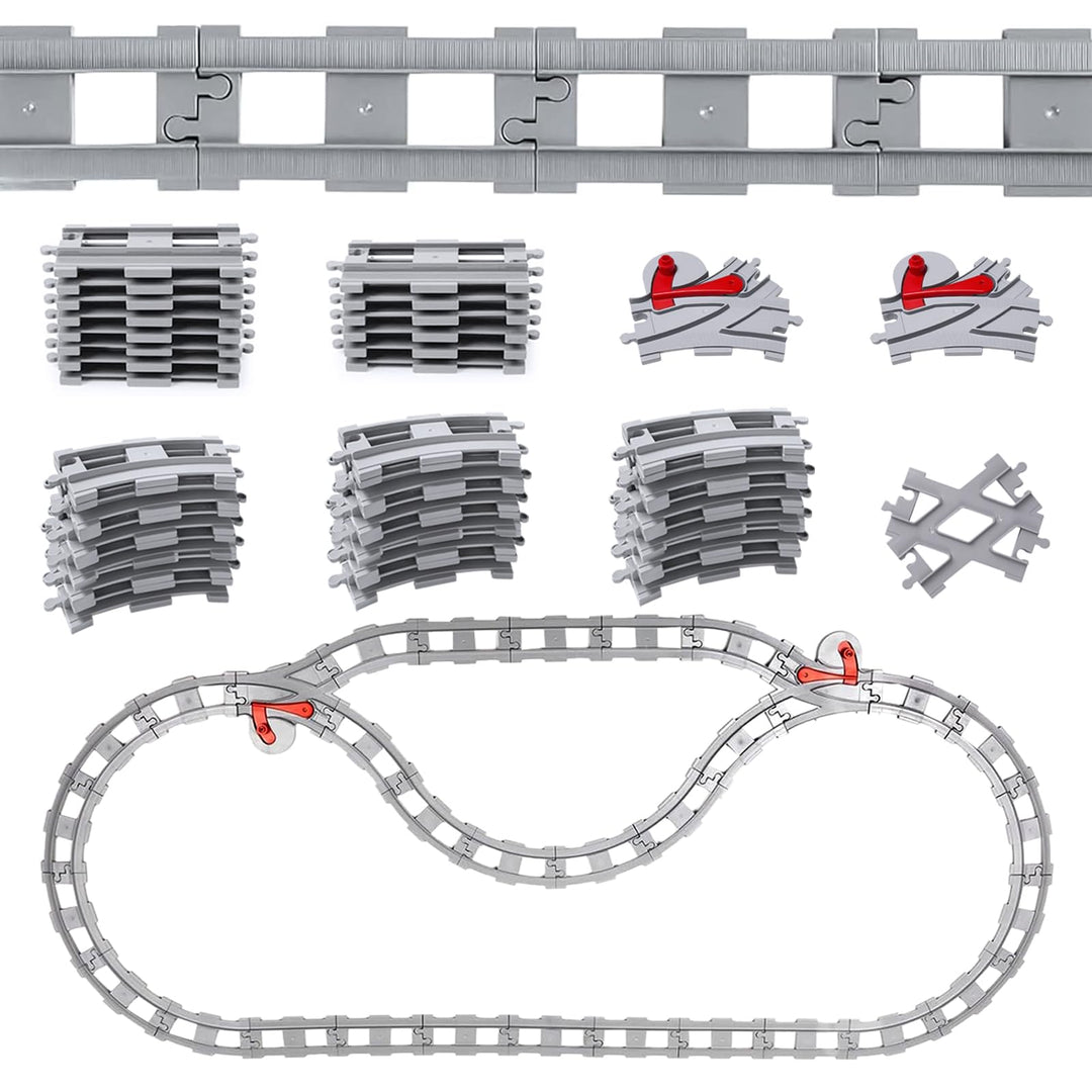 47 Stück Bausteine Zug Schienen Set, Schienen Eisenbahn Schienen Set,Kompatibel mit dem Marktführer,