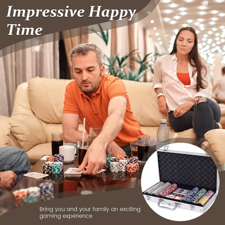 HOMASIS Pokerset mit 300 Chips, Alu Pokerkoffer mit 2 Kartendecks, 5 Würfeln, 1 Dealer Button, Poker