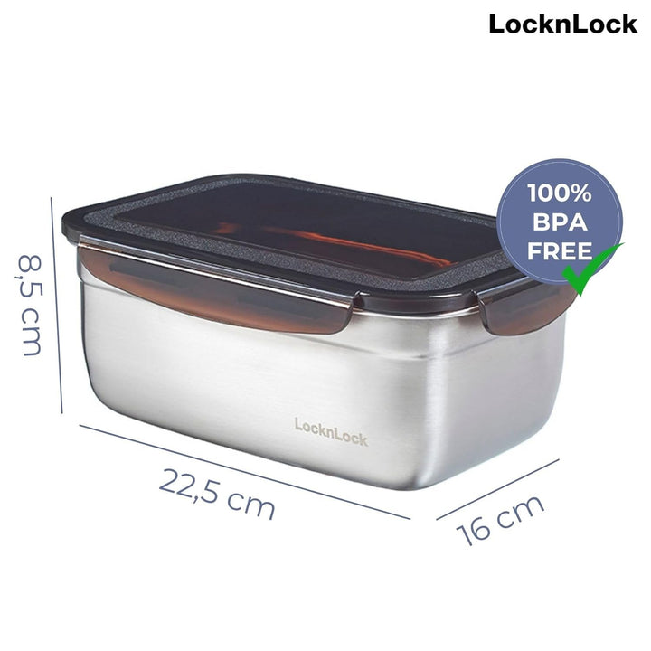 LocknLock Edelstahl Vorratsdose mit Deckel, 1,9 L, 225 × 160 × 85 mm, BPA-Frei, Spülmaschinengeeigne