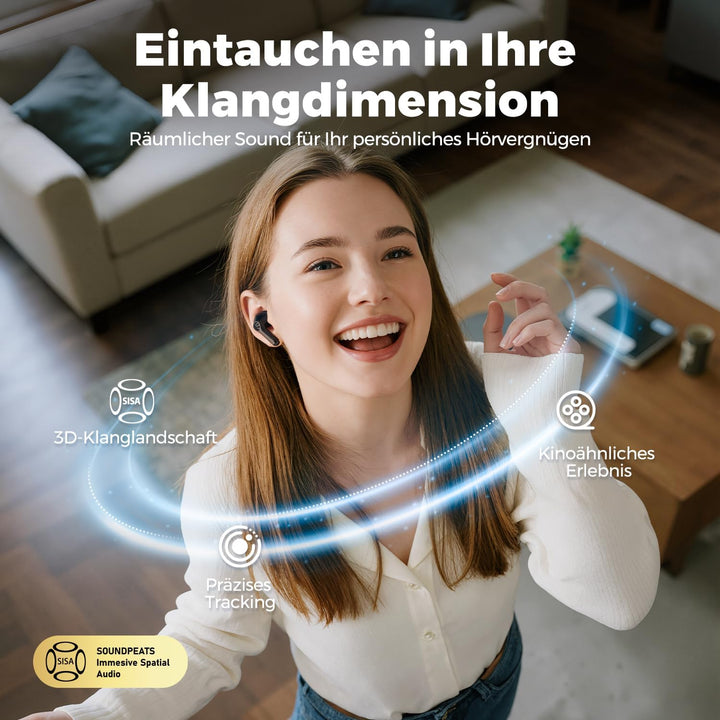 SoundPEATS Air6 HS BT 6.0 kabellose Kopfhörer, Semi-In-Ear-Kopfhörer für leichtes und angenehmes Tra