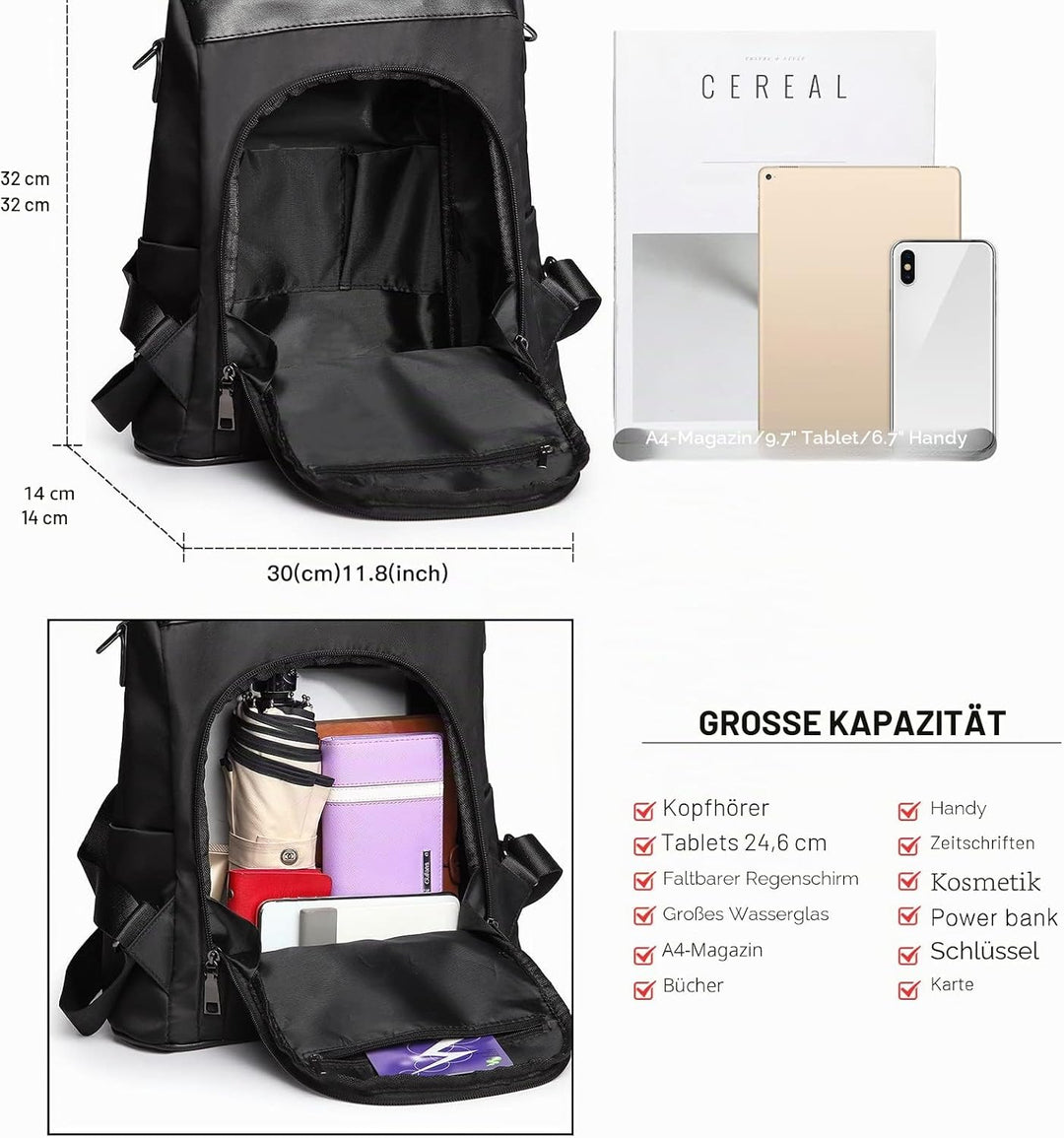 Miss Lulu Damen Rucksack Wasserdichte Nylon Schultaschen Anti-Diebstahl Tagesrucksack Schultertasche