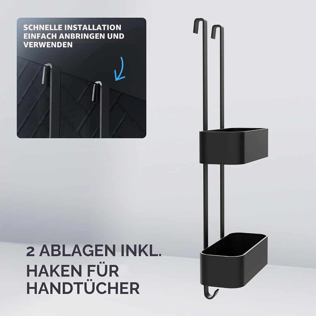 ovimar Duschablage Bleikoya in schwarz als Badezimmer Organizer ohne Bohren | 2 stöckiger Duschkorb
