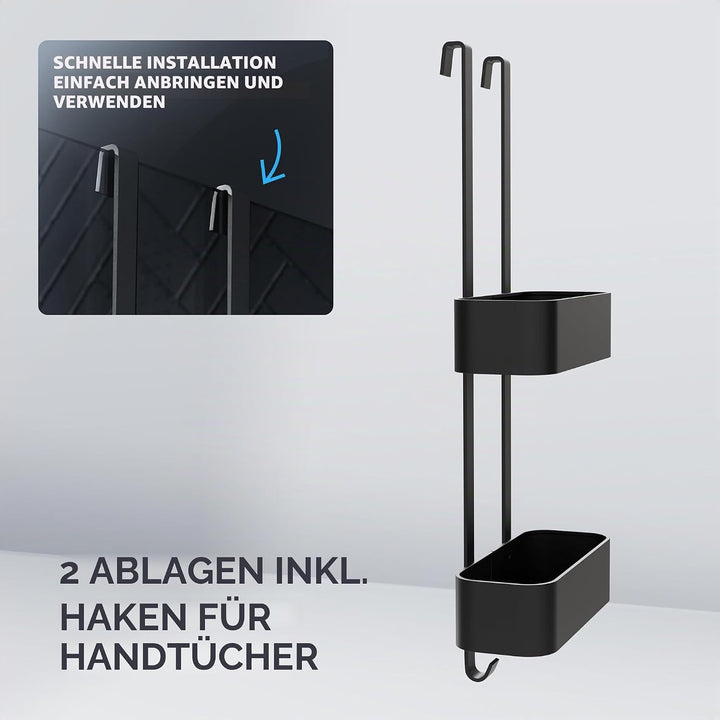 ovimar Duschablage Bleikoya in schwarz als Badezimmer Organizer ohne Bohren | 2 stöckiger Duschkorb