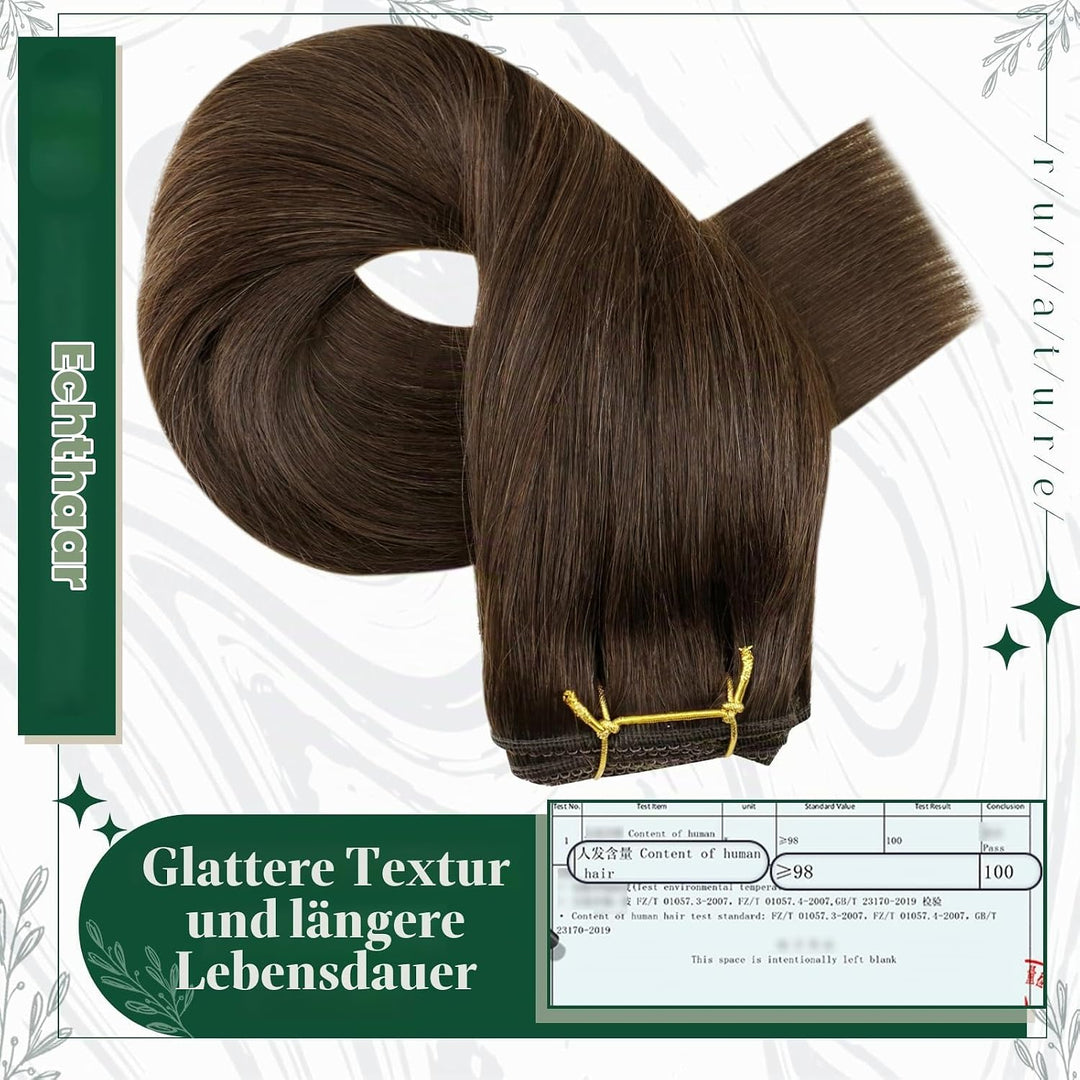 RUNATURE Echthaar Extensions Clip in Mittelbraun Echthaar Clip in Haarverlängerung Echthaar Braun Cl