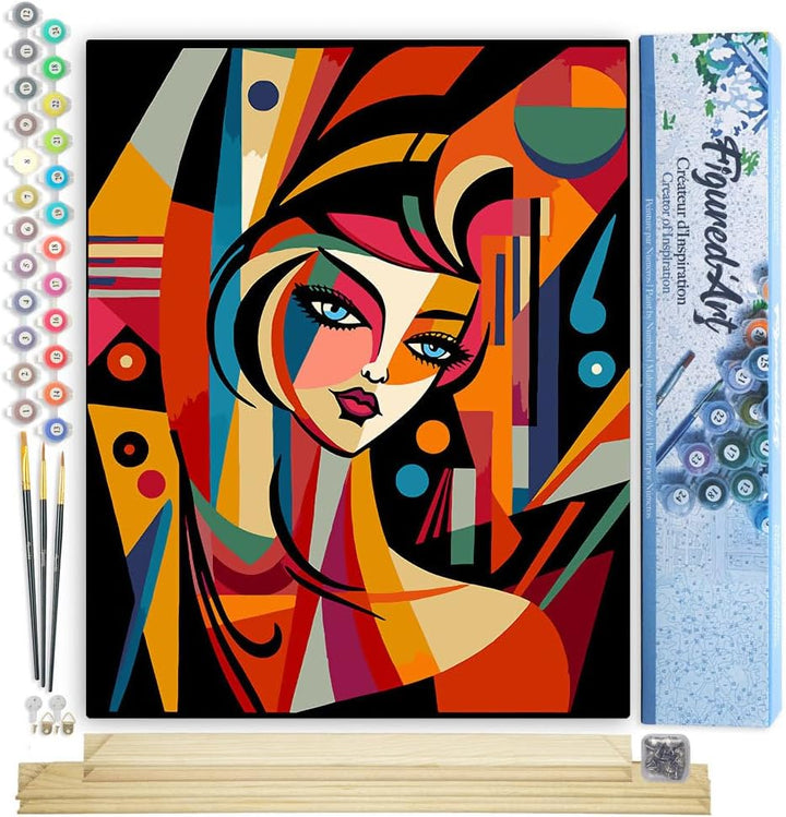 Figured'Art Malen Nach Zahlen Erwachsene Mit Rahmen Abstrakte Frau im Picasso Stil - Paint by Number