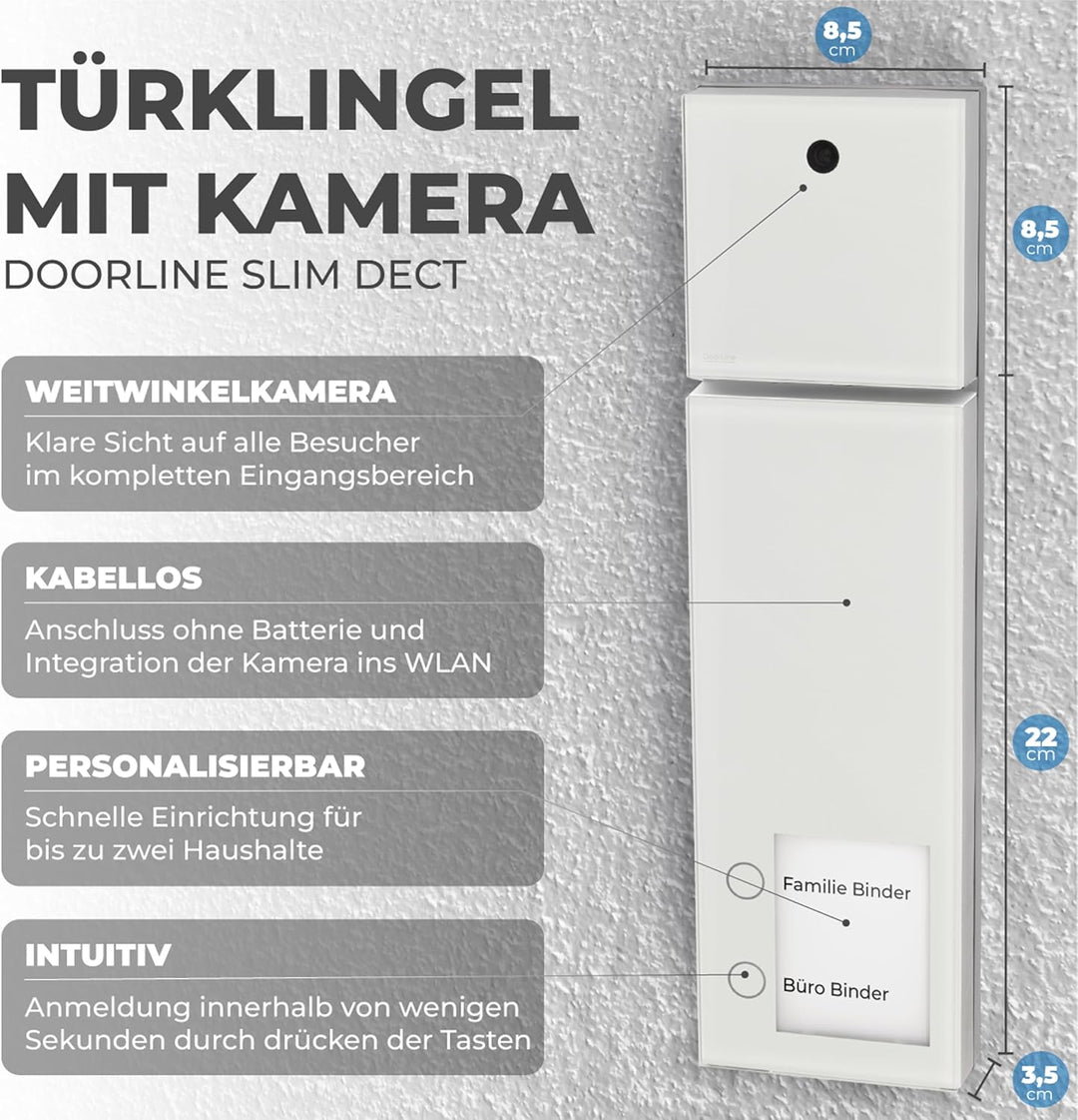 DOORLINE® Video Türklingel mit Kamera kabellos [kompatibel mit Fritz!Box und App-Steuerung] weiss |