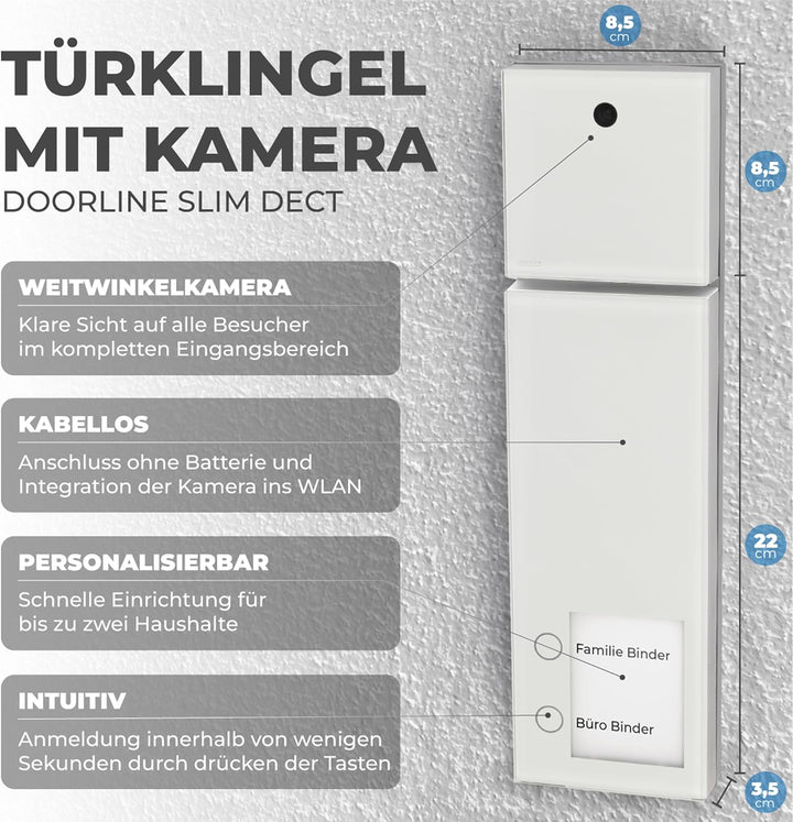 DOORLINE® Video Türklingel mit Kamera kabellos [kompatibel mit Fritz!Box und App-Steuerung] weiss |