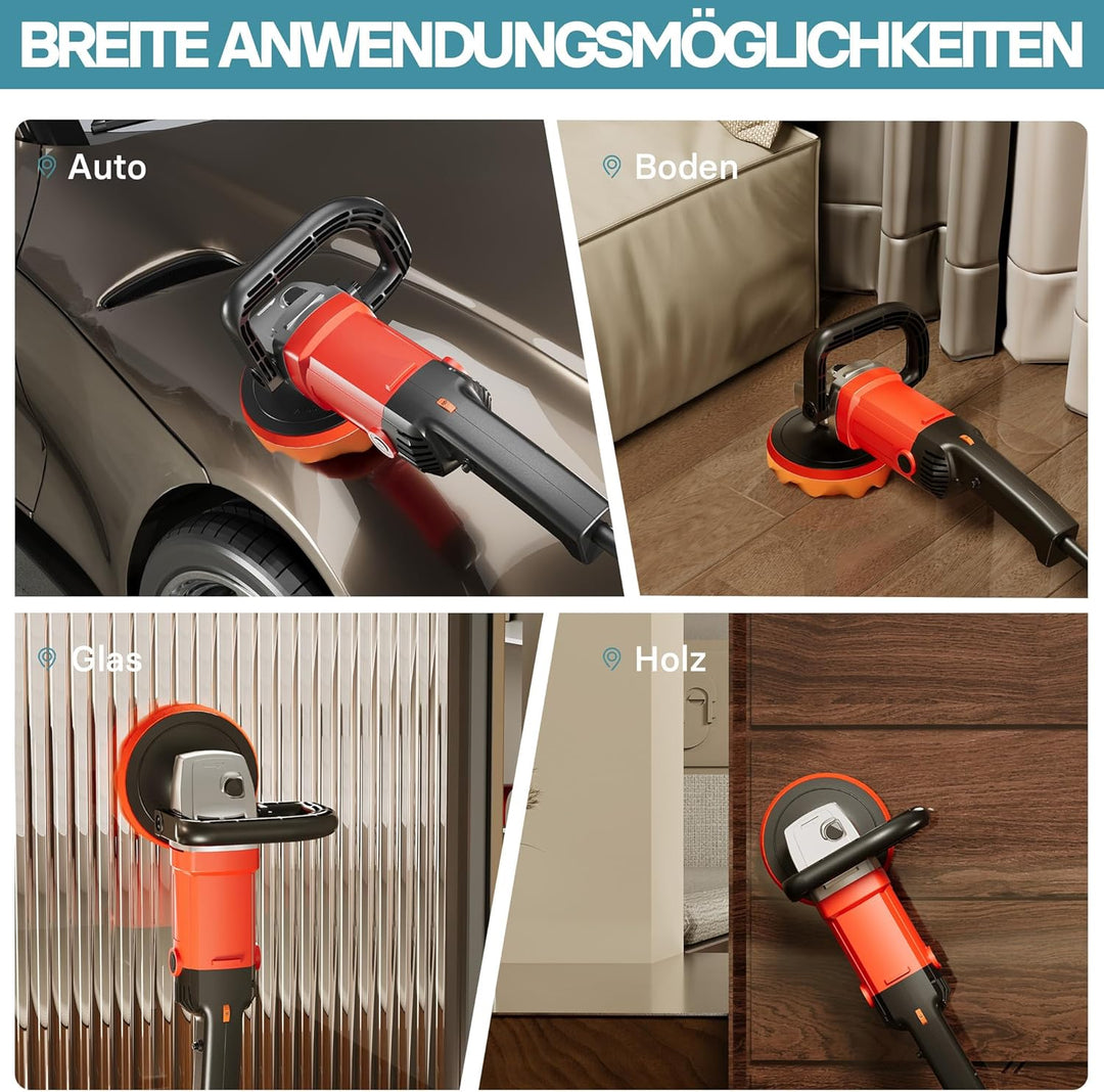 Wiltec Auto Poliermaschine Schleifmaschine 1200W bis 3000 U/min, Poliergerät mit 6 Stufen, mit Zubeh
