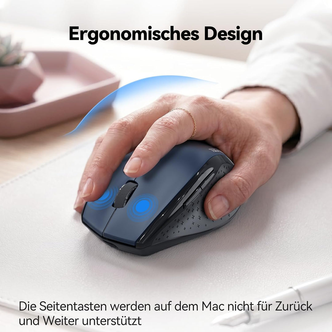 TECKNET Bluetooth-Maus, wiederaufladbare kabellose Maus für Laptop (Tri-Modus: BT 5.0/3.0 + 2.4G), 6
