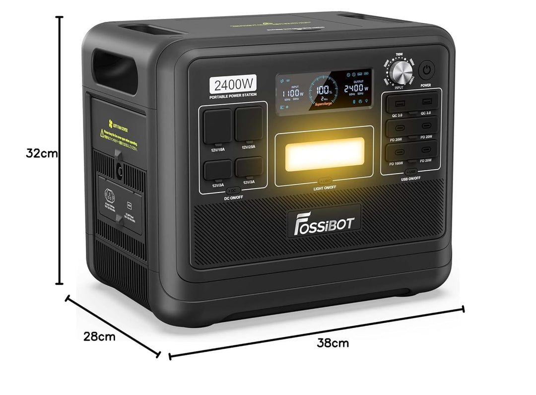 FOSSiBOT F2400 2048Wh/640000mAh Tragbare Powerstation, Solar Generator LiFePO4, 3x230V AC Outputs 24