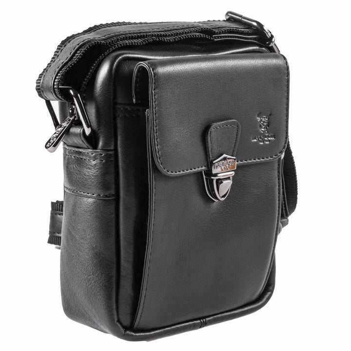 MATADOR kleine kompakte Leder Umhängetasche Herren Ledertasche Schultertasche Schwarz Nappa, Schwarz