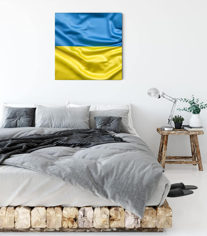 Pixxprint Ukraine Flagge als Leinwandbild Quadratisch| Grösse: 60x60 cm | Wandbild | Kunstdruck | fe