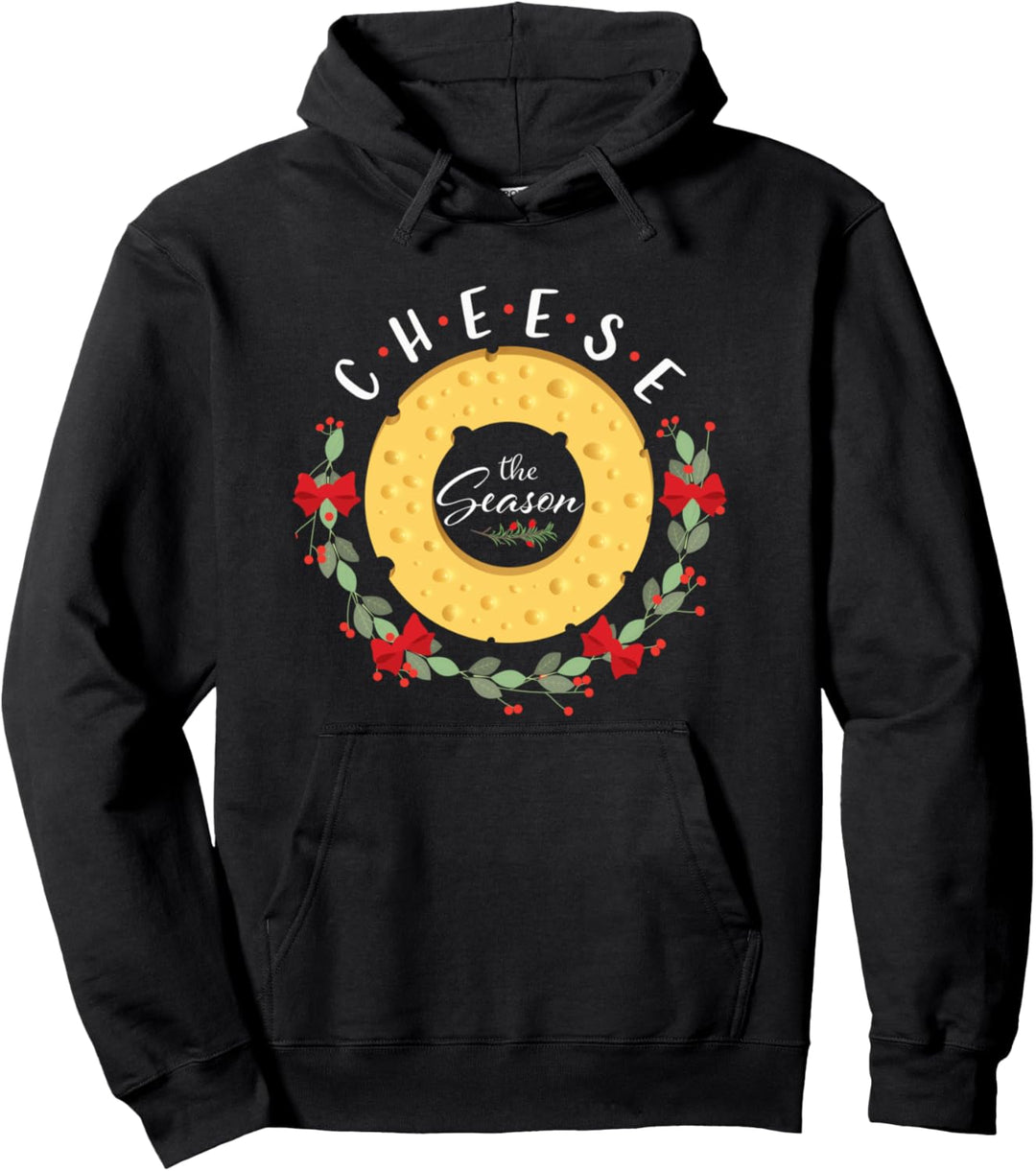 Cheese The Season Cheesy Christmas Wreath Holiday Graphic Pullover Hoodie