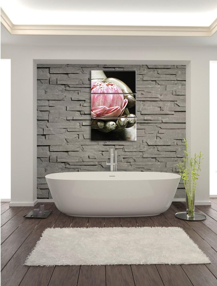 Pixxprint Lotus auf der Hand eines Buddhas als Leinwandbild | Grösse: 3 Teilig (120x80) | Wandbild|