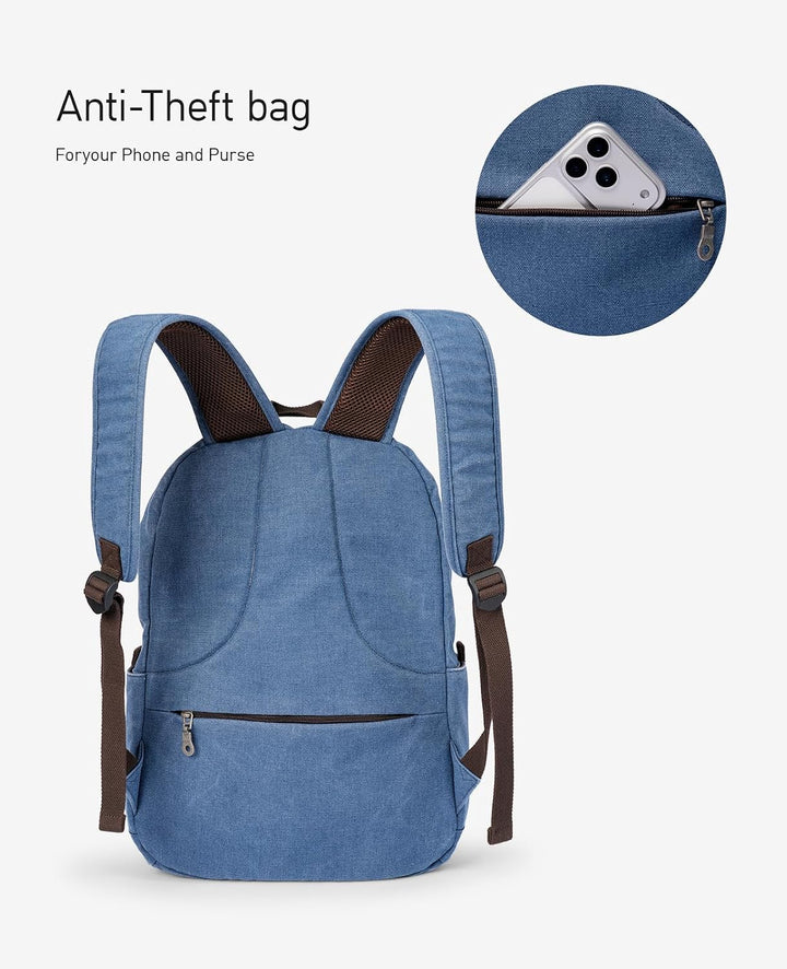 Muzee Canvas Rucksack, Leichter Anti-Diebstahl-Reise-Rucksack mit USB-Ladeanschluss für Herren Damen