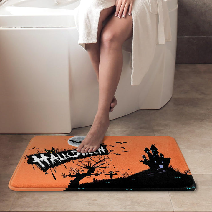 Britimes Halloween-Badematte für Badezimmer, Schloss unter orangefarbenen Nachtgräbern, kein Verruts