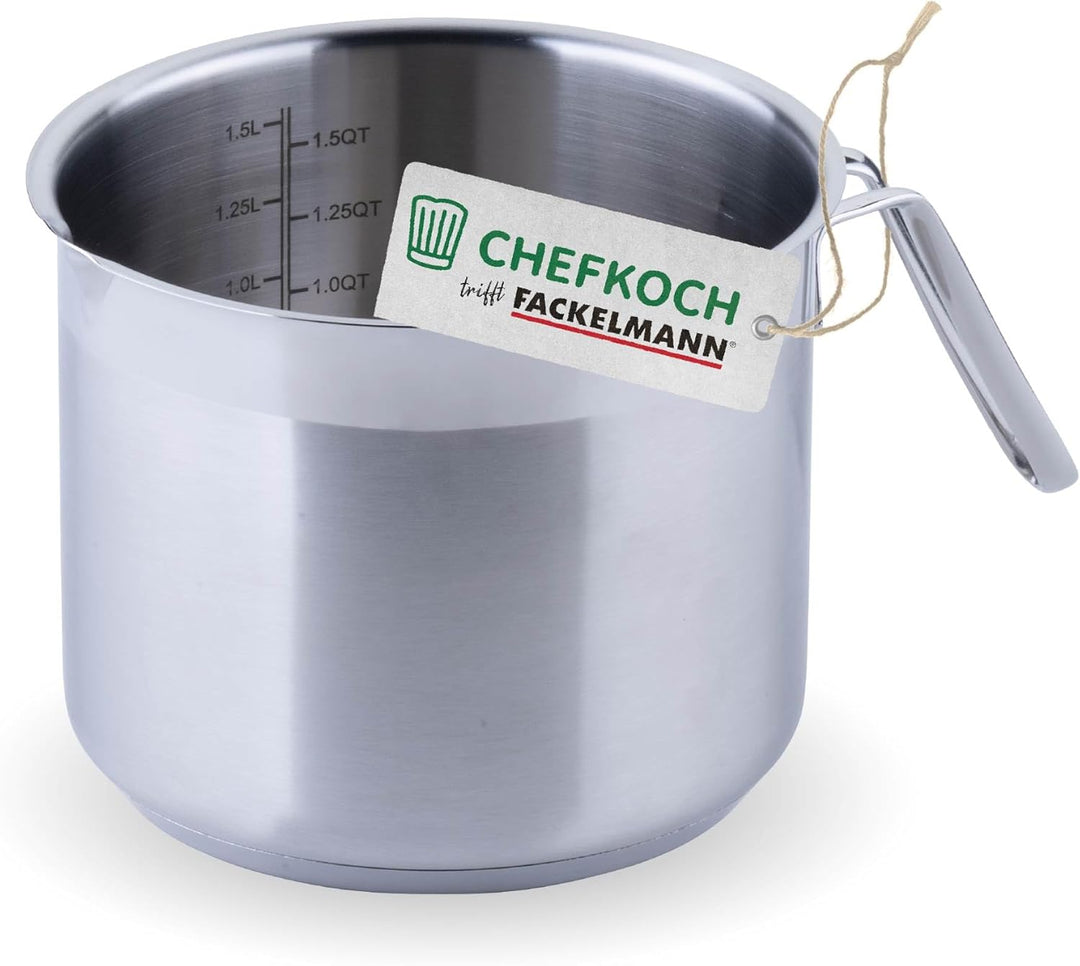 FACKELMANN Chefkoch Milchtopf aus Edelstahl 18/8 - ø14 cm, Aluminium-Kern, für alle Herdarten inkl.