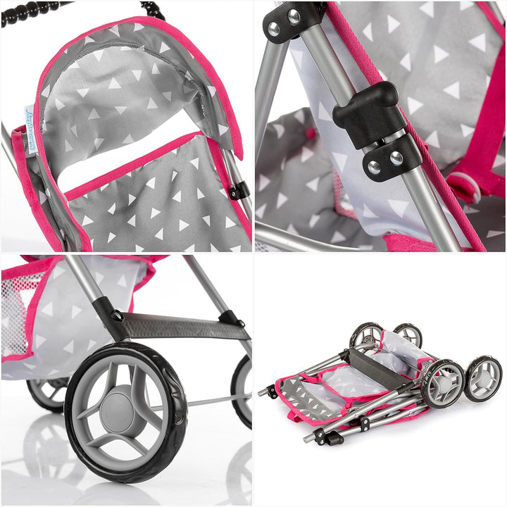 Kinderplay Puppenwagen, Puppen Buggy Kinderwagen, Buggy mit Anschnallgurt und Einkaufsnetz - Babyspi