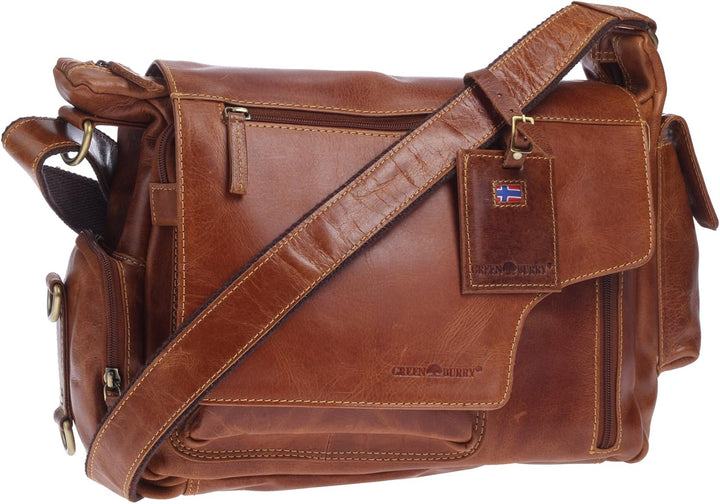 Greenburry Expedition Leder-Handtasche Ledertasche Umhängetasche - Echt Leder-Überschlagtasche - 39x