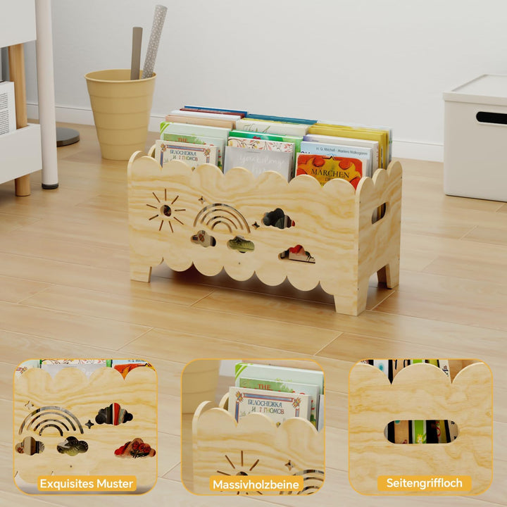 Kinder Bücherregal Holz, Montessori Bücherregal Kinder, Bücherkiste Kinder für Leseecke, Babyzimmer,