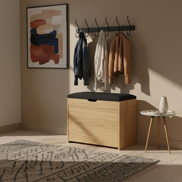 EDAXO MDF Schuhschrank mit Sitzbank und ausziehbaren Regalen, Polyester Polsterung, 57 x 30 x 53 cm,