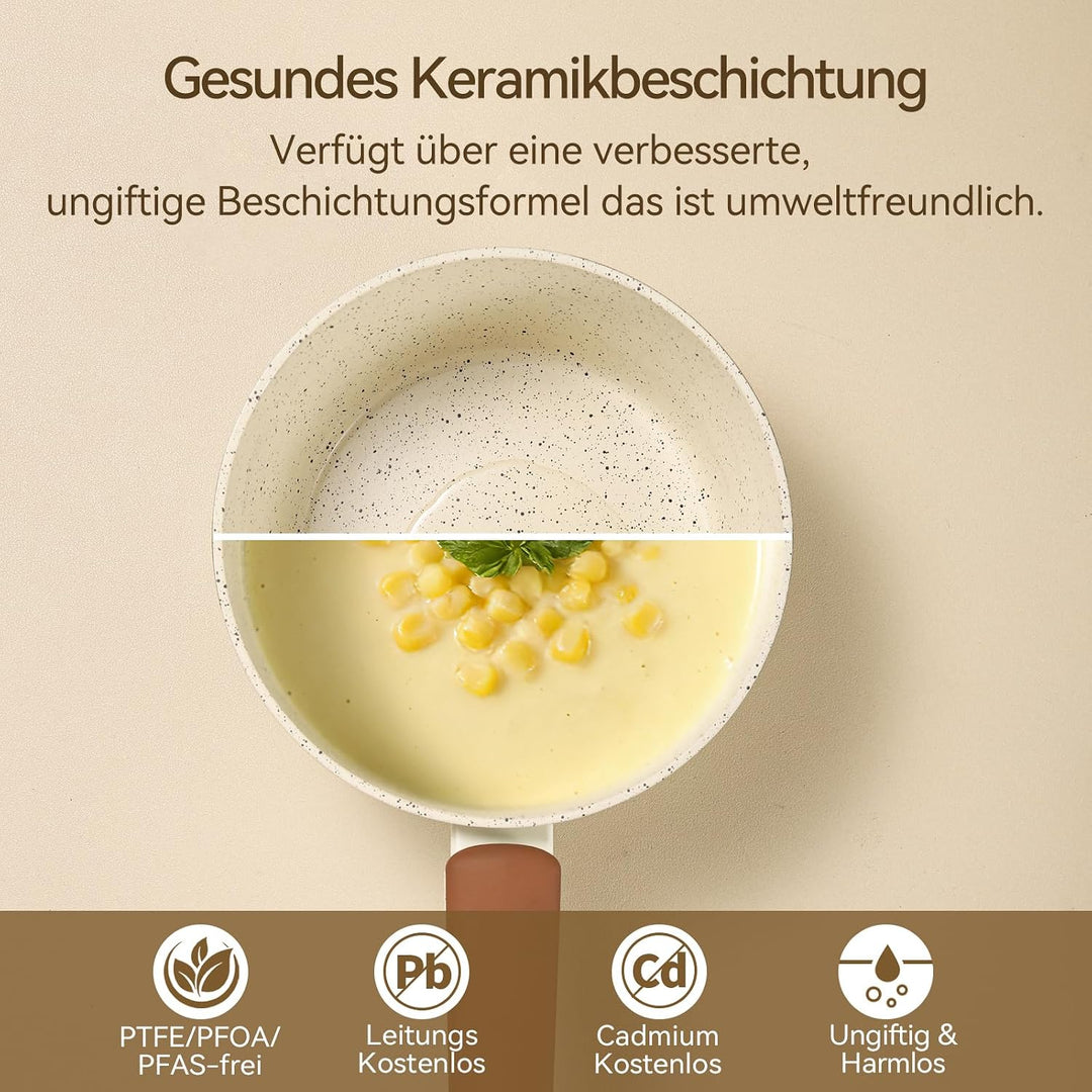 MSMK 18 cm Creme Keramik Antihaft Milchtopf mit Deckel, Für alle Herdarten geeignet, Induktionsgeeig