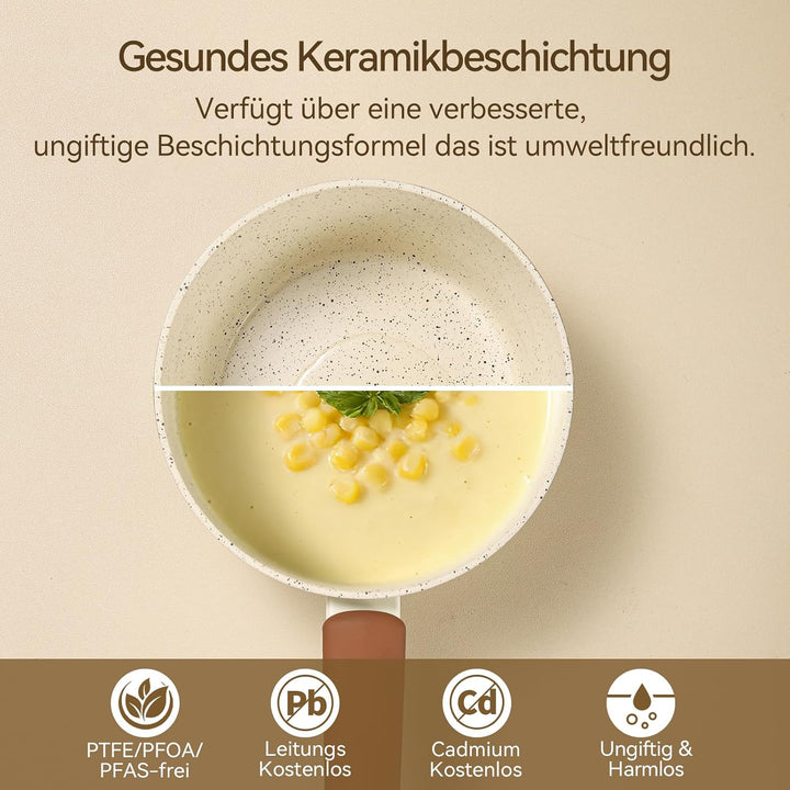 MSMK 18 cm Creme Keramik Antihaft Milchtopf mit Deckel, Für alle Herdarten geeignet, Induktionsgeeig