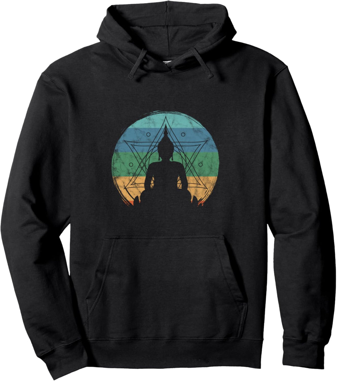 Retro Buddha Buddhistischer Yoga Spirituelle Meditation Zen Pullover Hoodie