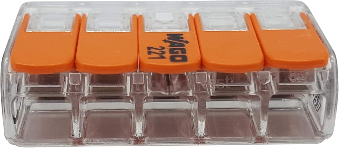 WAGO Steckklemme 5-Fach mit Hebel für starre (0,2-4 mm²) und flexible (0,14-4 mm²) Drähte zum wieder
