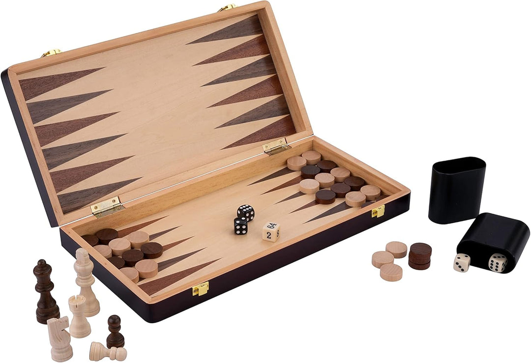 Engelhart - Schach/Backgammon Holzkiste - Wende- und Klappbrett - Inklusive Teile (38,5 cm), 38,5 cm