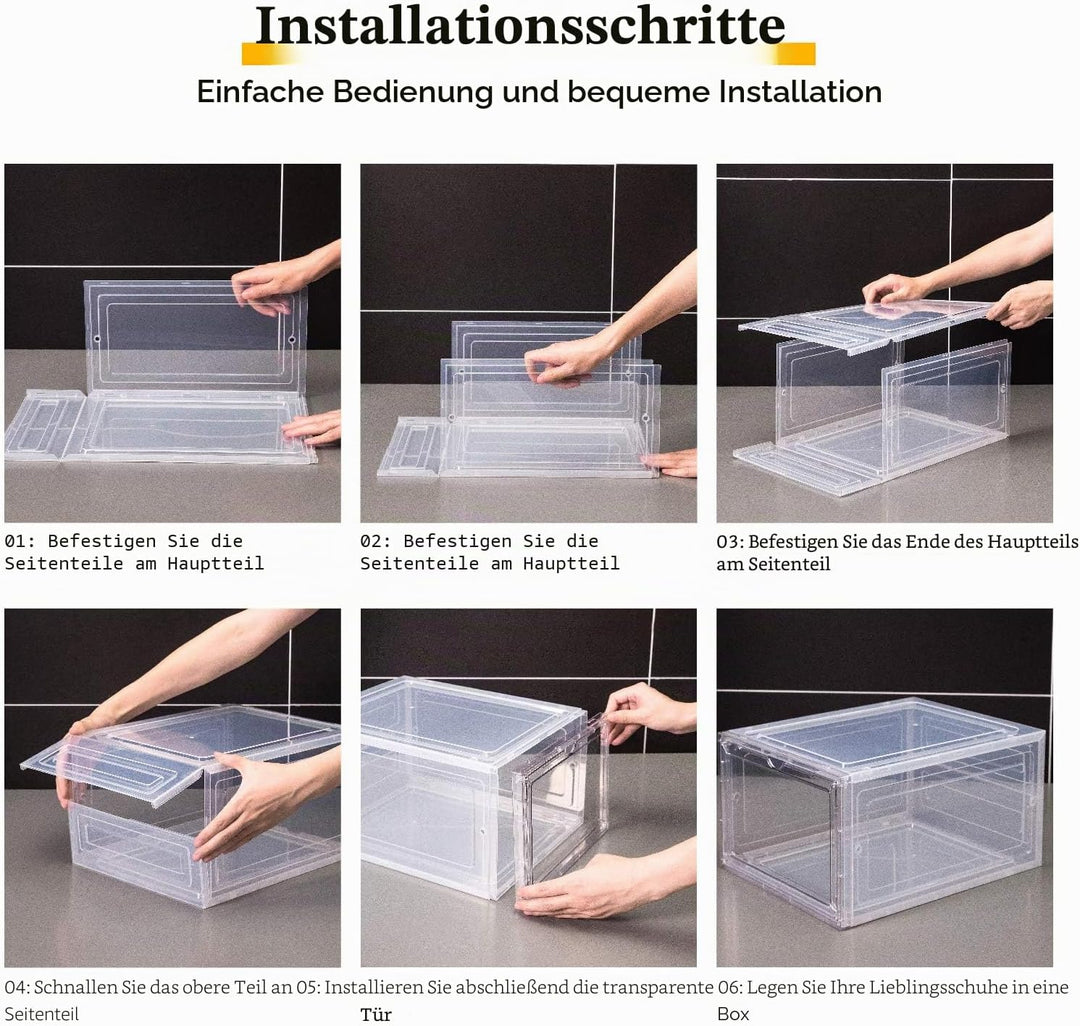 Attelite Schuhboxen, 6 Stück, stapelbare Kunststoff-Schuhbox mit transparenter Tür, als Schuhaufbewa