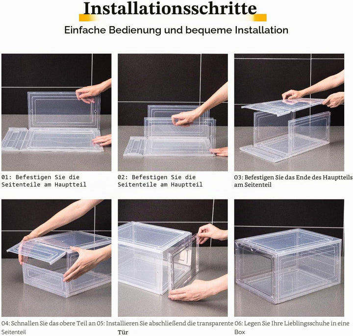 Attelite Schuhboxen, 6 Stück, stapelbare Kunststoff-Schuhbox mit transparenter Tür, als Schuhaufbewa