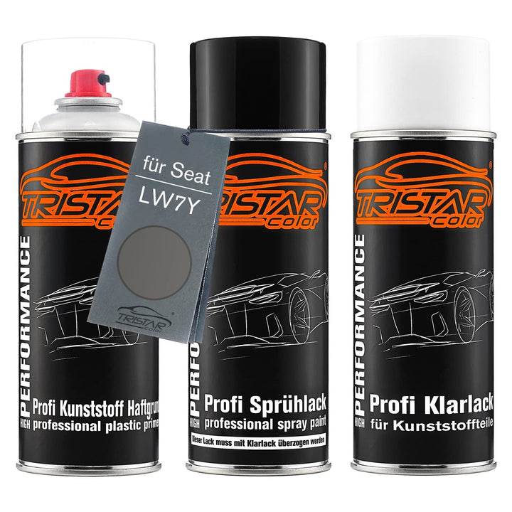 TRISTARcolor Autolack Spray Kunststoff für Seat LW7Y Gris Delfin Metallic | Sprühdosen-Set für Stoss