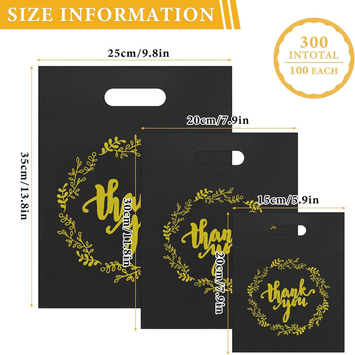 300 Stück Geschenktüten, Candy Tüten, Waren Taschen, Tragetaschen Plastik mit “Thank You”, Kunststof