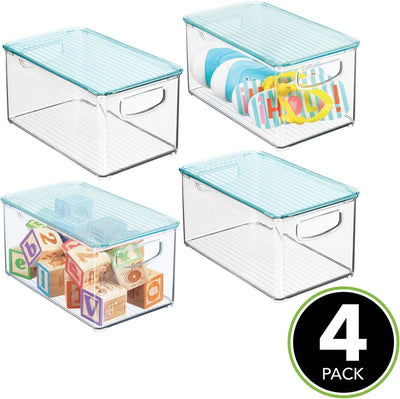 mDesign 4er-Set Kinderzimmer Organizer mit Deckel – Sortierbox mit praktischen Griffen – Kunststoffb