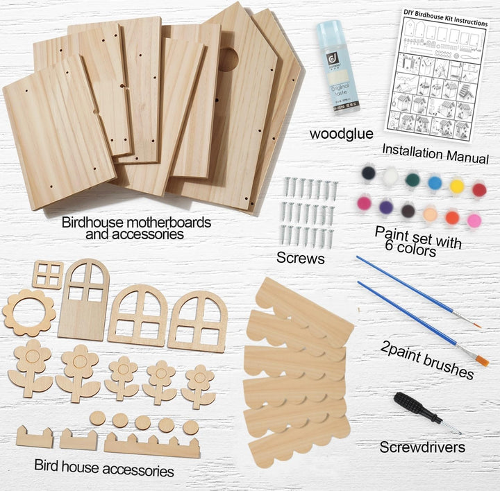 JAZUIHA Vogelhaus Bausatz XXL - DIY Holzvogelhaus Bastel Set zum Zusammenbauen und Bemalen - Hängend