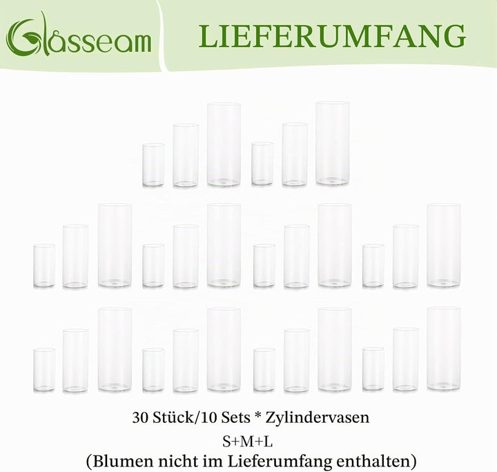 Glasseam Deko Vase Glas Zylinder Tischdeko 10 Satz Blumen Vasen Set Modern Glasvase Rund Glaszylinde