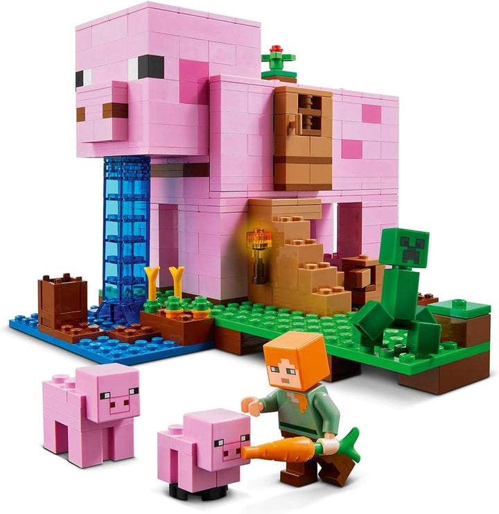 LEGO 21170 Minecraft Das Schweinehaus Bauset mit Figuren: Alex, Creeper und 2 Schweinefiguren, Tier-