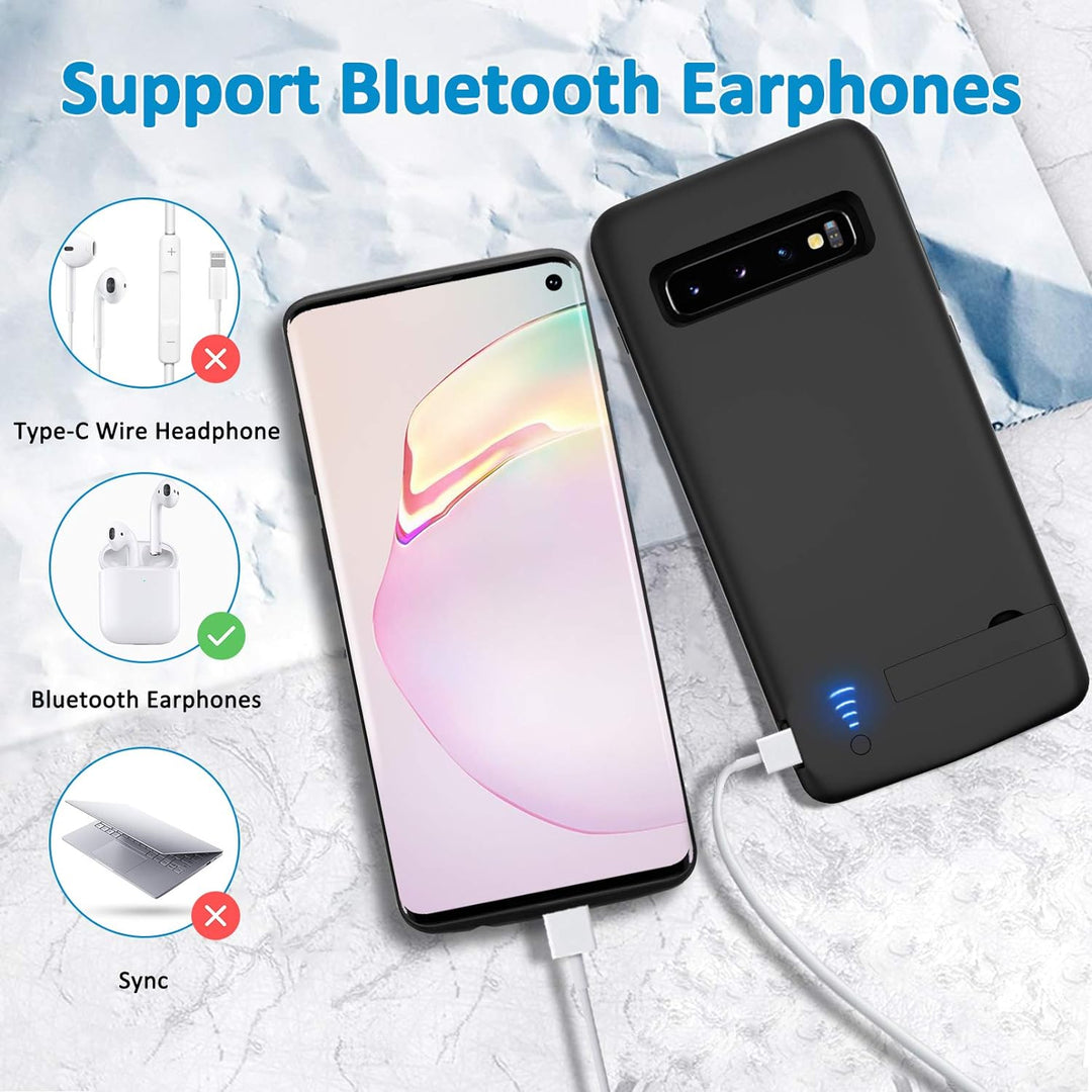 Gladgogo Akku Hülle für Samsung Galaxy S10, [6000 mAh] Battery Case Akkuhülle Mit klappbarem Ständer