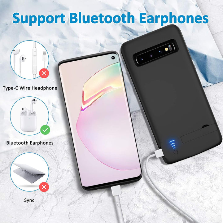 Gladgogo Akku Hülle für Samsung Galaxy S10, [6000 mAh] Battery Case Akkuhülle Mit klappbarem Ständer