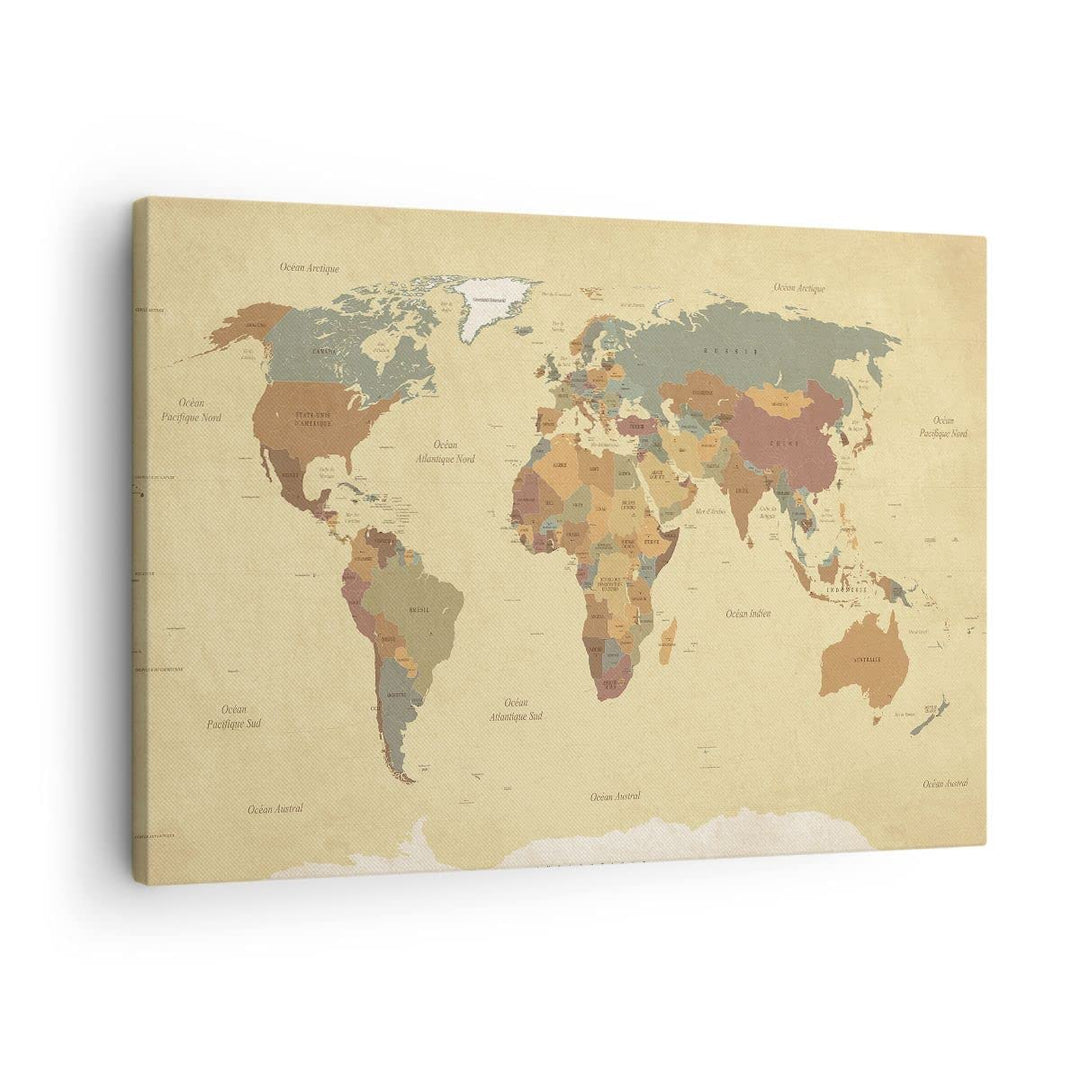 Bilder auf Leinwand Karte Welt Land Leinwandbild mit Rahmen 70x50cm Wandbilder Dekoration Wohnzimmer