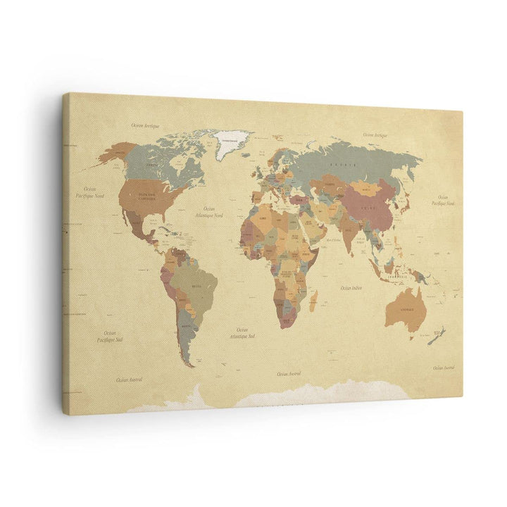 Bilder auf Leinwand Karte Welt Land Leinwandbild mit Rahmen 70x50cm Wandbilder Dekoration Wohnzimmer
