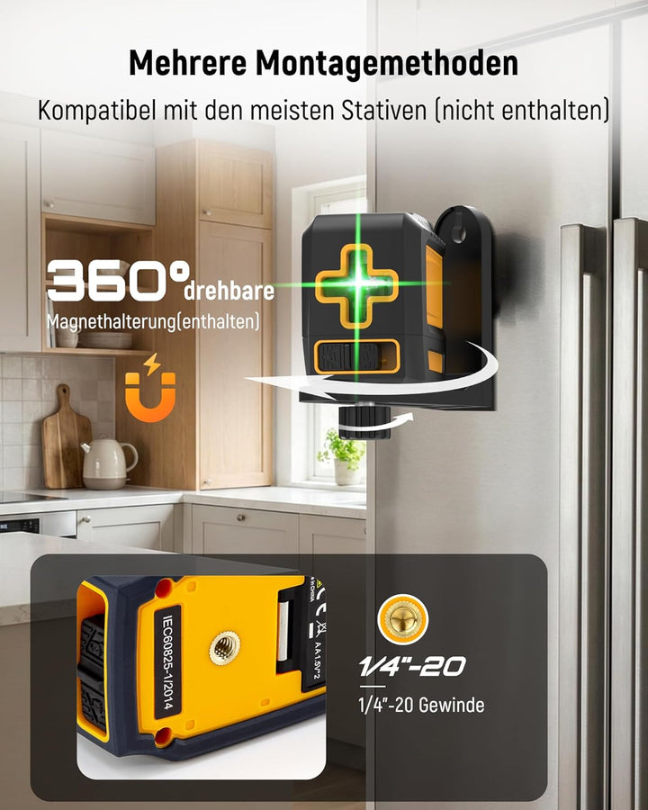 Kreuzlinienlaser Grün Selbstnivellierend, KAIWEETS T03 Laser-Wasserwaage (Arbeitsbereich: 30 m, Gena