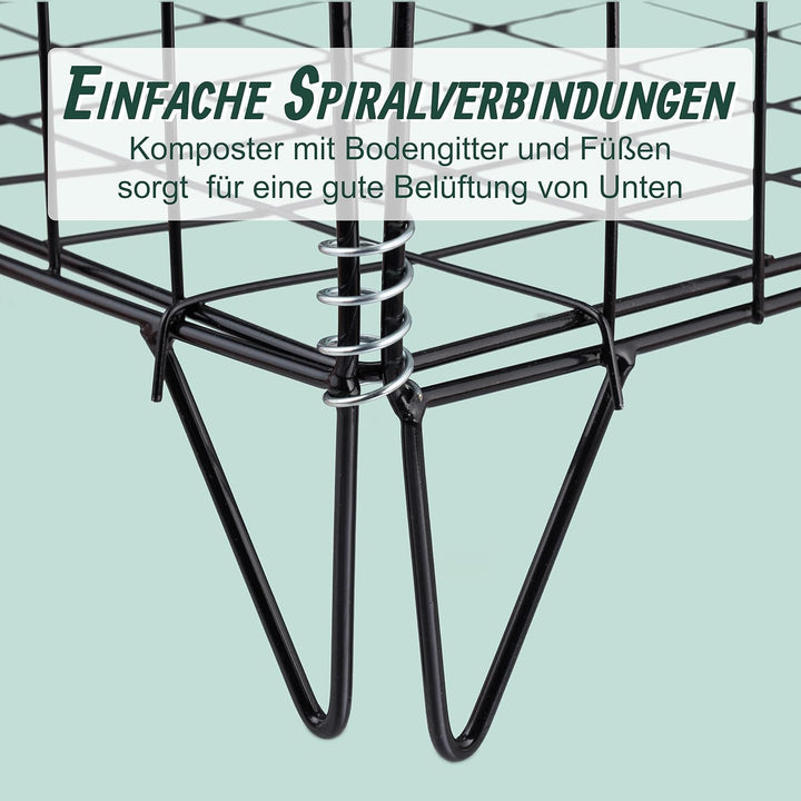 Relaxdays Komposter Metall, Bodengitter und Füsse, HBT: 68 x 46 x 46 cm, für Gartenabfall, Kompostgi