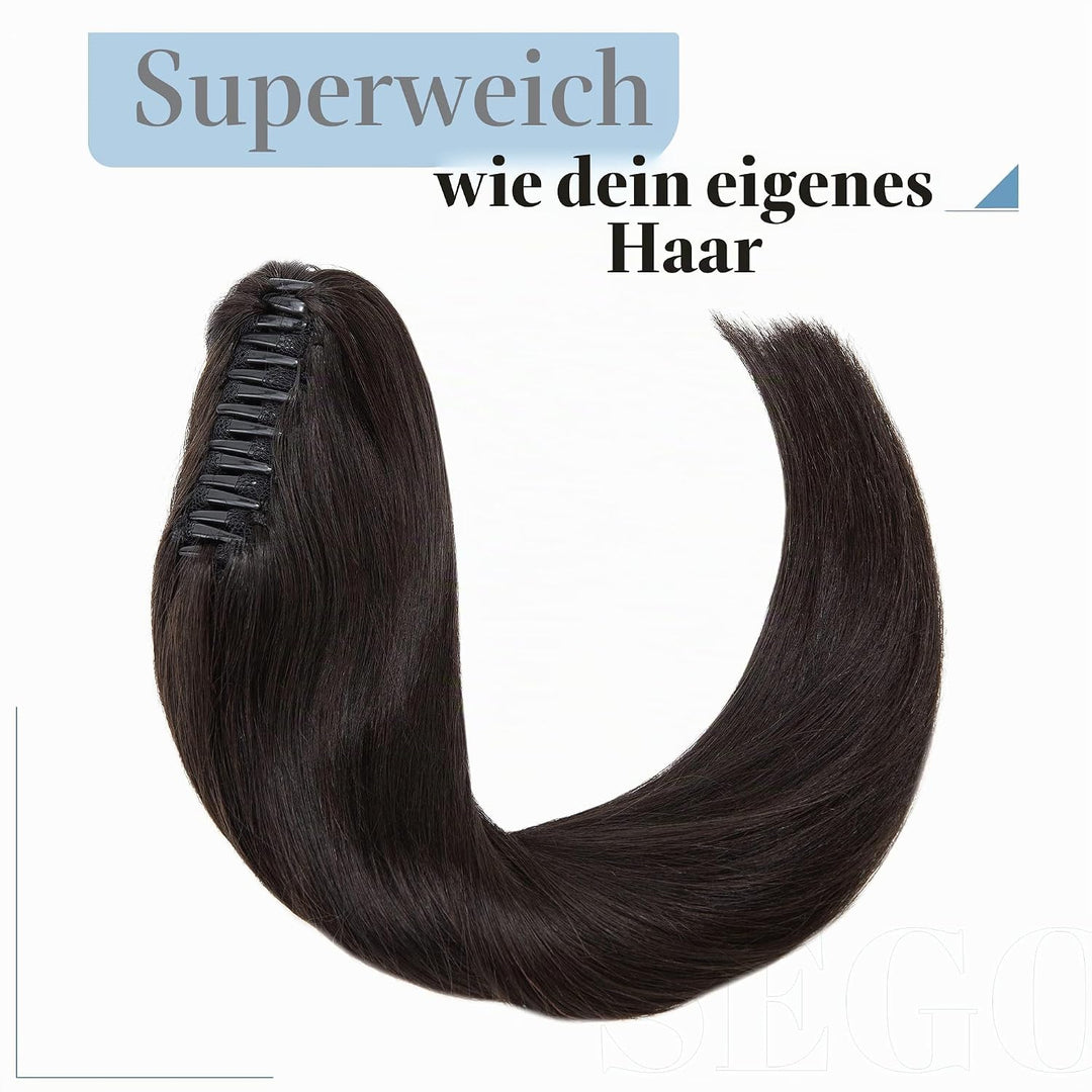 SEGO Ponytail Haarteil Echthaar Zopf Extension mit Klammer Clip in Pferdeschwanz Haarverlängerung 10
