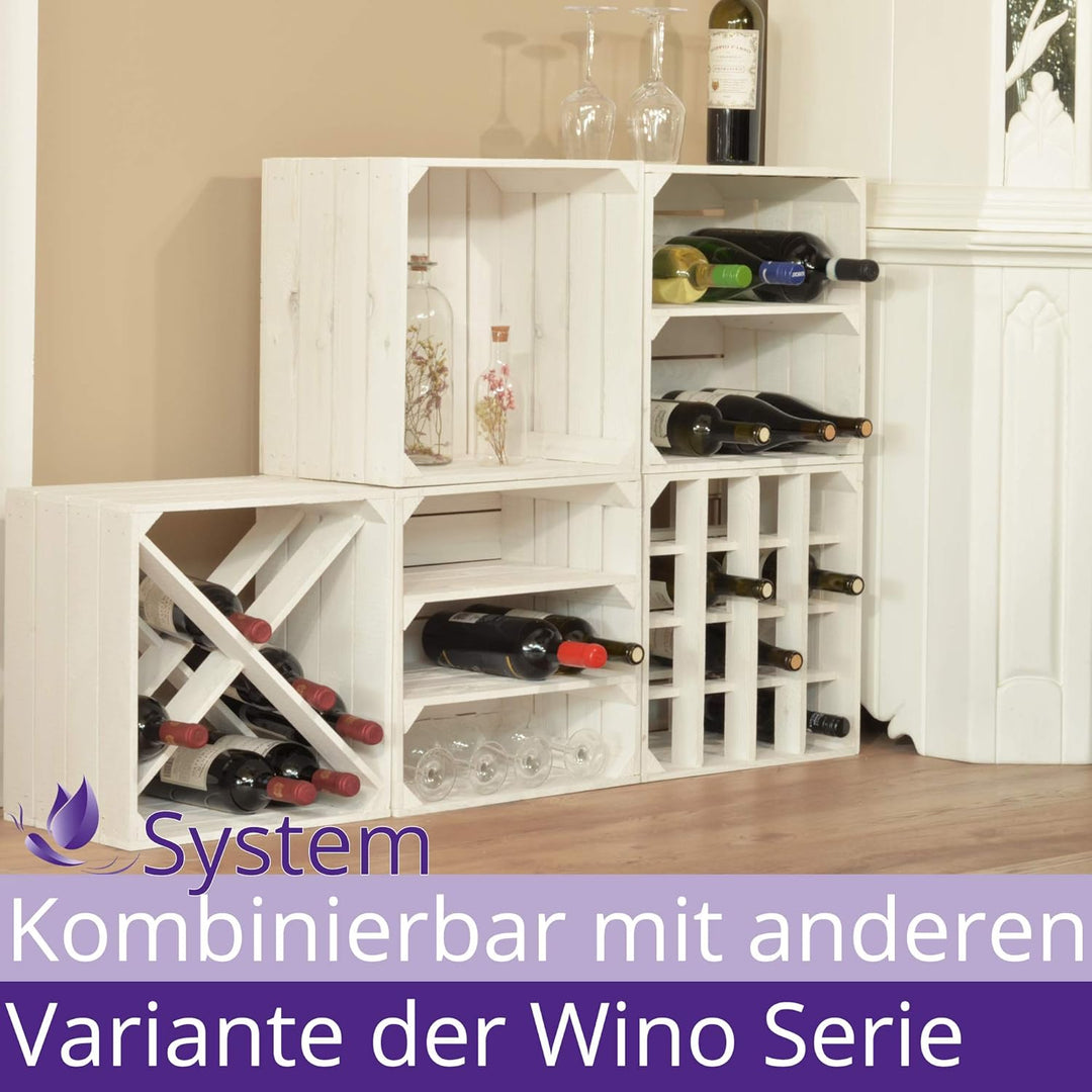 Weinregal Wino aus Holz - Weiss Geflammt 2X Regal Holzkiste 1 2x Geflammt Regal, 1 2x Geflammt Regal