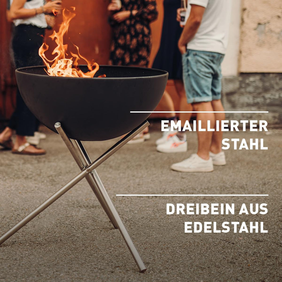 höfats - Bowl 57 Feuerschale mit Edelstahl Dreibein - raucharme Verbrennung - Feuerstelle mit Planch