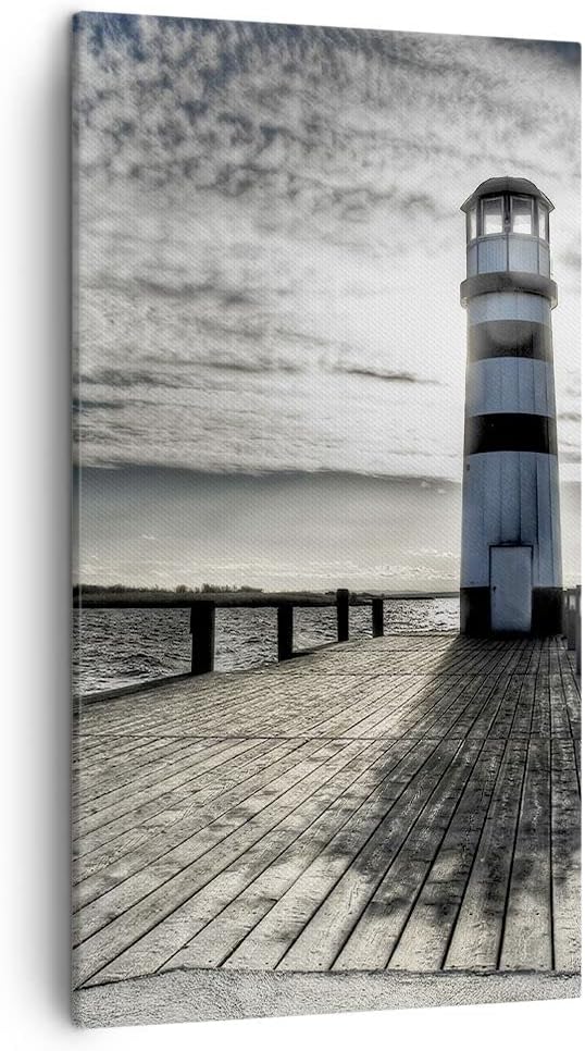 Bilder auf Leinwand See Leuchtturm Holzbrücke Wasser Leinwandbild mit Rahmen 45x80cm Wandbilder Deko