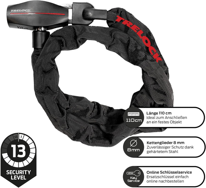 TRELOCK BC 480 Kettenschloss – Länge 110 cm – Kettenglieder 8 mm – Sicherheitsstufe 13 – Fahrradschl