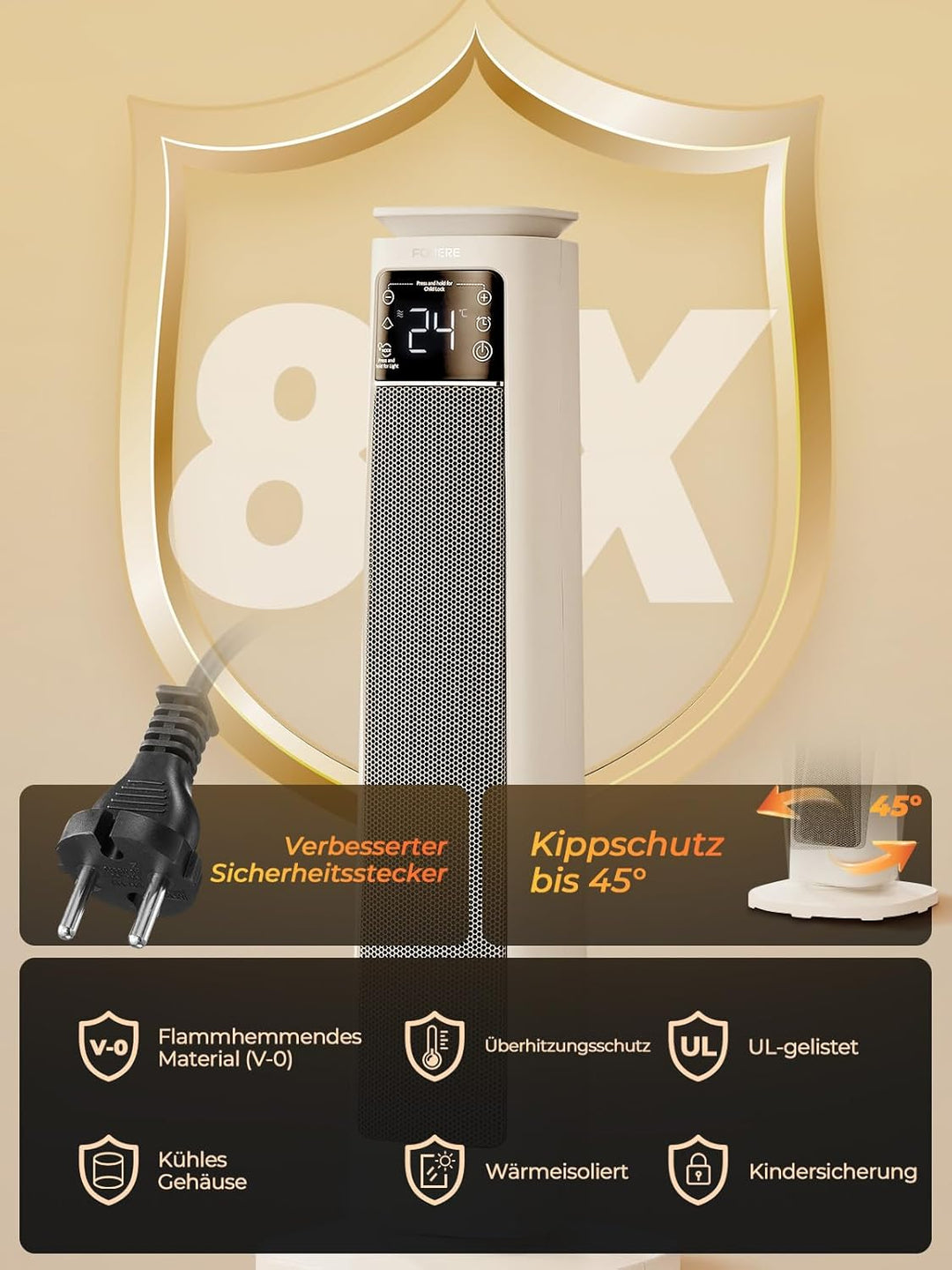 Heizlüfter Energiesparend, 2000W PTC Keramik Heizlüfter leise, ECO-Modus für geringen Stromverbrauch
